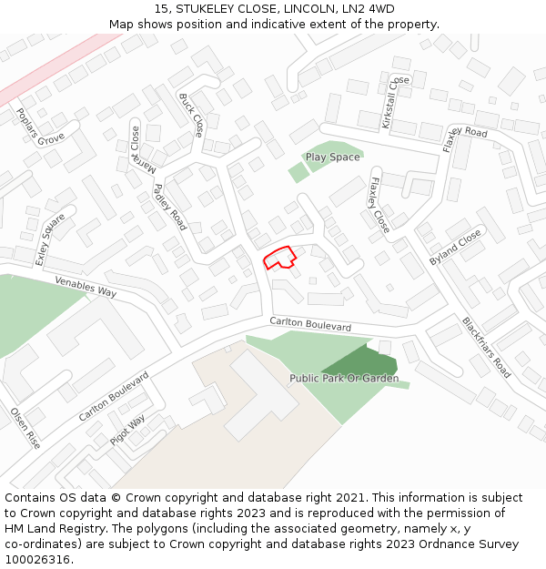 15, STUKELEY CLOSE, LINCOLN, LN2 4WD: Location map and indicative extent of plot
