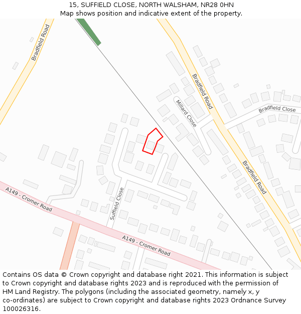 15, SUFFIELD CLOSE, NORTH WALSHAM, NR28 0HN: Location map and indicative extent of plot