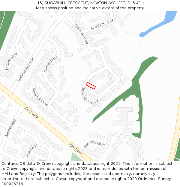 15, SUGARHILL CRESCENT, NEWTON AYCLIFFE, DL5 4FH: Location map and indicative extent of plot