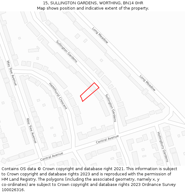 15, SULLINGTON GARDENS, WORTHING, BN14 0HR: Location map and indicative extent of plot