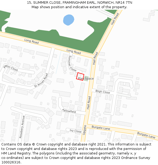 15, SUMMER CLOSE, FRAMINGHAM EARL, NORWICH, NR14 7TN: Location map and indicative extent of plot