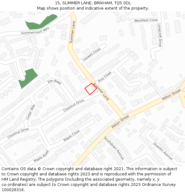 15, SUMMER LANE, BRIXHAM, TQ5 0DL: Location map and indicative extent of plot