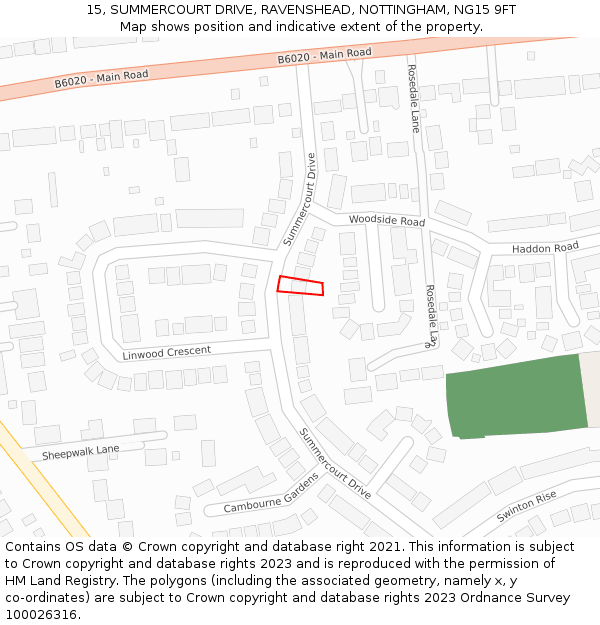 15, SUMMERCOURT DRIVE, RAVENSHEAD, NOTTINGHAM, NG15 9FT: Location map and indicative extent of plot
