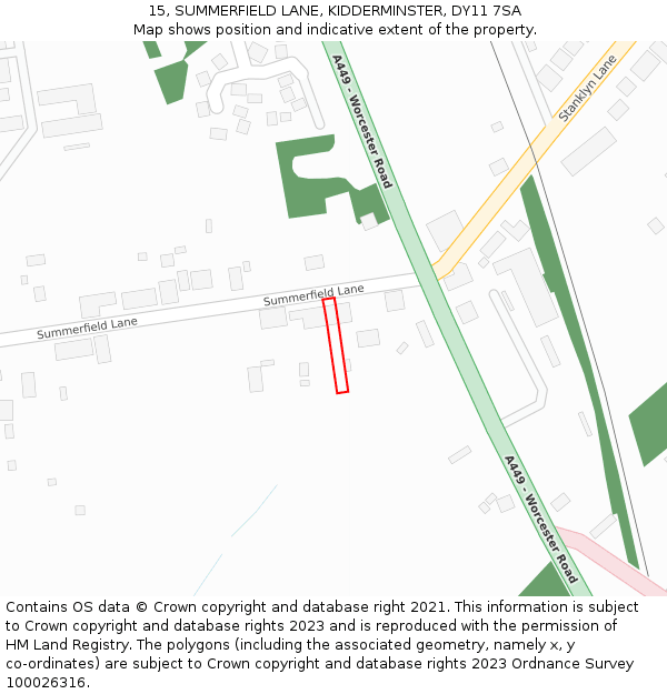 15, SUMMERFIELD LANE, KIDDERMINSTER, DY11 7SA: Location map and indicative extent of plot