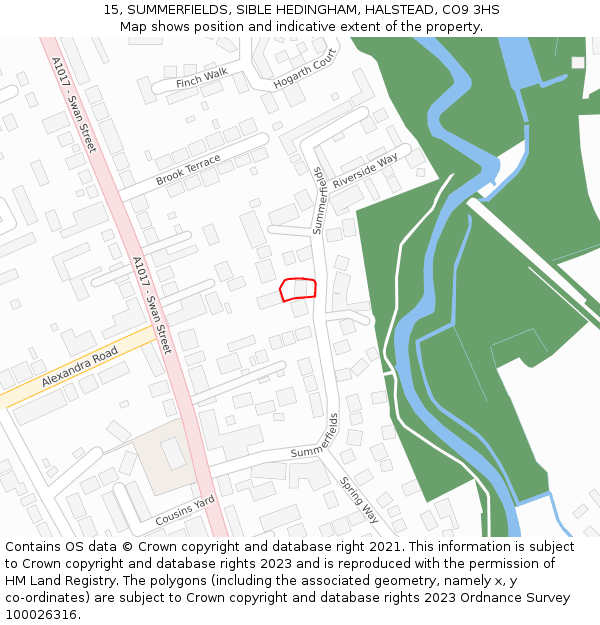 15, SUMMERFIELDS, SIBLE HEDINGHAM, HALSTEAD, CO9 3HS: Location map and indicative extent of plot