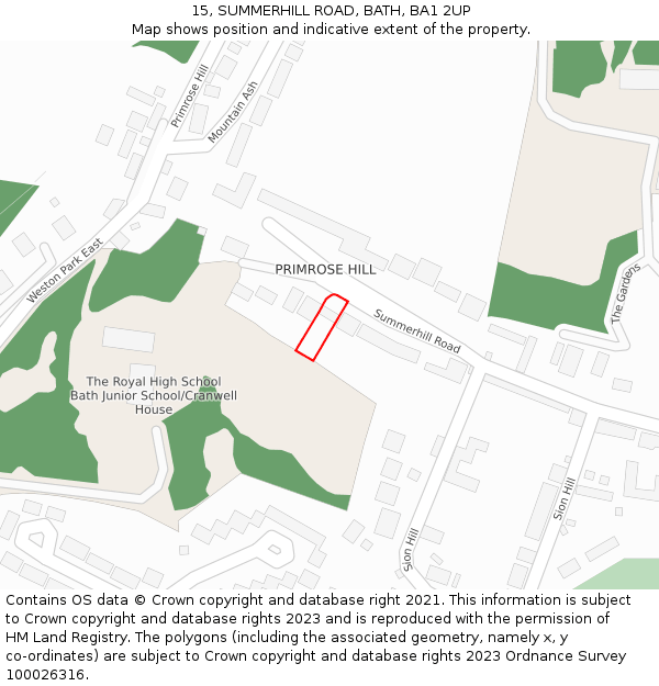 15, SUMMERHILL ROAD, BATH, BA1 2UP: Location map and indicative extent of plot