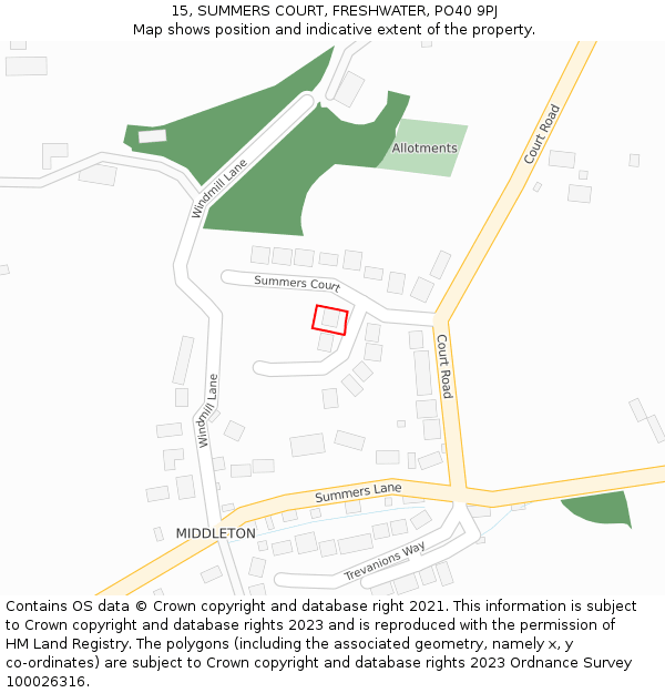 15, SUMMERS COURT, FRESHWATER, PO40 9PJ: Location map and indicative extent of plot