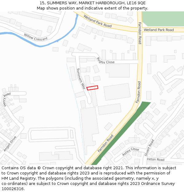 15, SUMMERS WAY, MARKET HARBOROUGH, LE16 9QE: Location map and indicative extent of plot