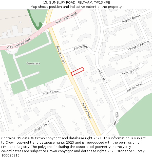 15, SUNBURY ROAD, FELTHAM, TW13 4PE: Location map and indicative extent of plot