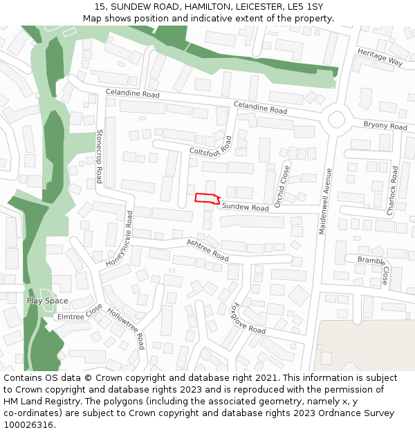 15, SUNDEW ROAD, HAMILTON, LEICESTER, LE5 1SY: Location map and indicative extent of plot