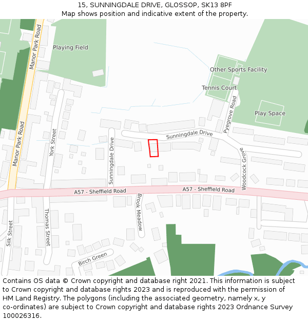 15, SUNNINGDALE DRIVE, GLOSSOP, SK13 8PF: Location map and indicative extent of plot