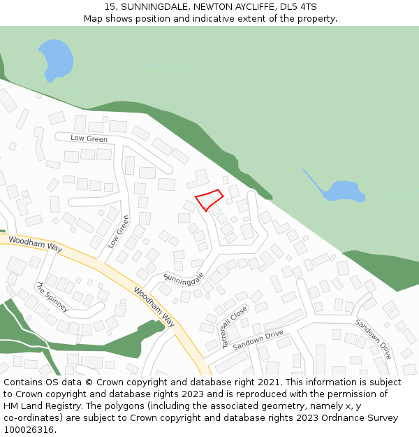 15, SUNNINGDALE, NEWTON AYCLIFFE, DL5 4TS: Location map and indicative extent of plot