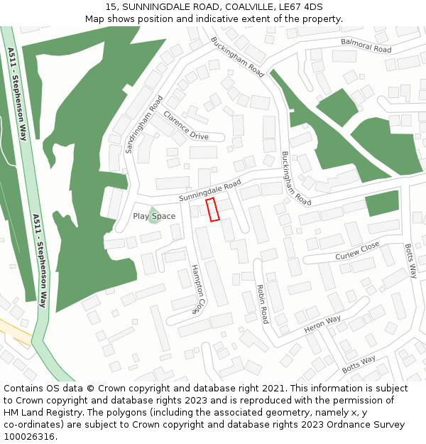 15, SUNNINGDALE ROAD, COALVILLE, LE67 4DS: Location map and indicative extent of plot