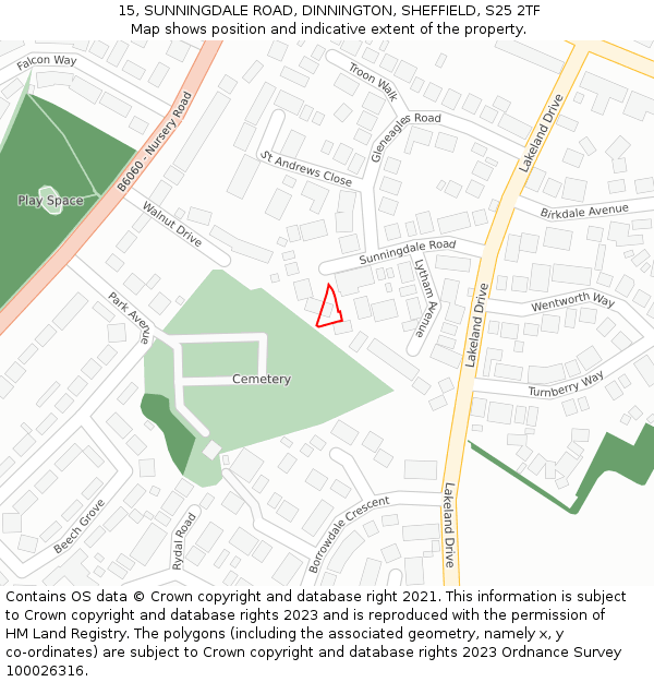 15, SUNNINGDALE ROAD, DINNINGTON, SHEFFIELD, S25 2TF: Location map and indicative extent of plot