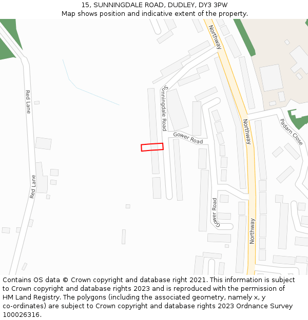 15, SUNNINGDALE ROAD, DUDLEY, DY3 3PW: Location map and indicative extent of plot