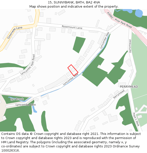 15, SUNNYBANK, BATH, BA2 4NA: Location map and indicative extent of plot