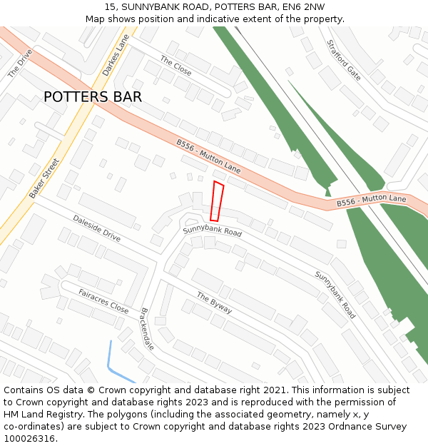 15, SUNNYBANK ROAD, POTTERS BAR, EN6 2NW: Location map and indicative extent of plot