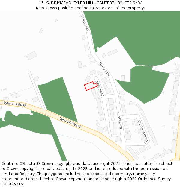 15, SUNNYMEAD, TYLER HILL, CANTERBURY, CT2 9NW: Location map and indicative extent of plot