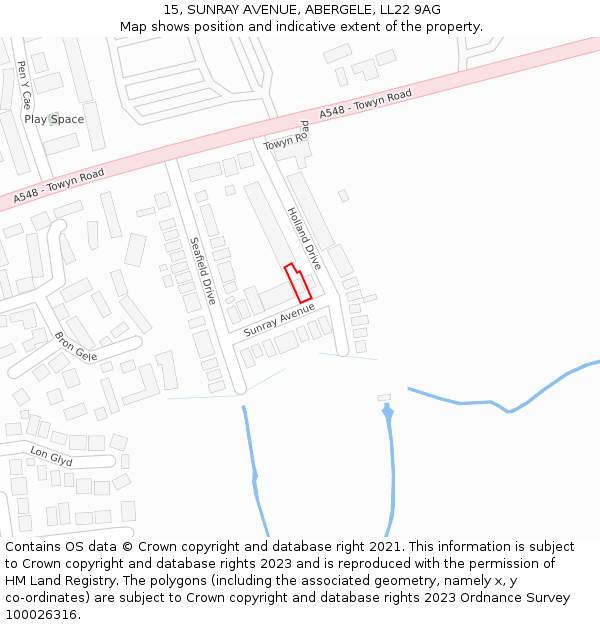 15, SUNRAY AVENUE, ABERGELE, LL22 9AG: Location map and indicative extent of plot