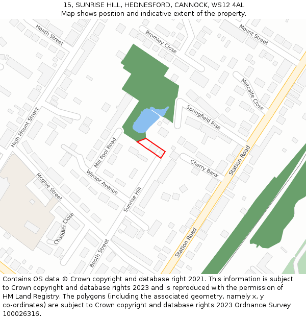 15, SUNRISE HILL, HEDNESFORD, CANNOCK, WS12 4AL: Location map and indicative extent of plot