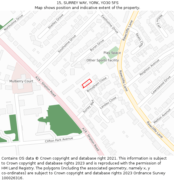 15, SURREY WAY, YORK, YO30 5FS: Location map and indicative extent of plot