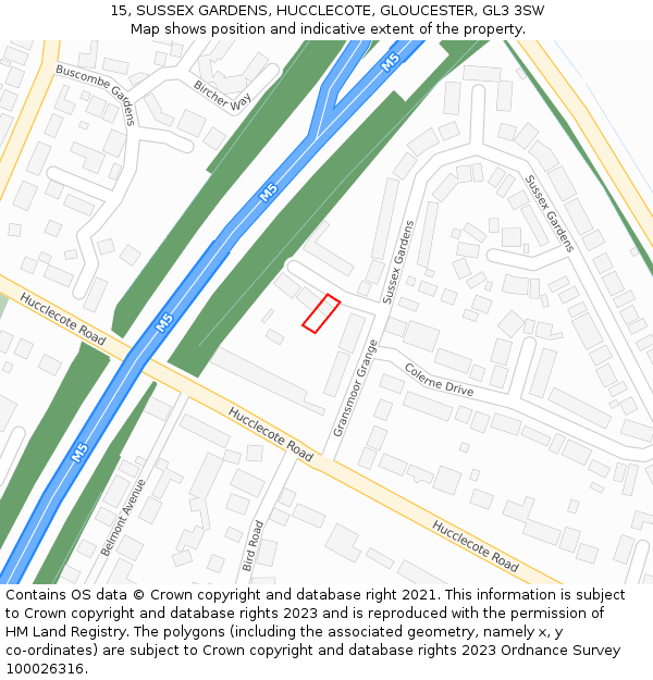 15, SUSSEX GARDENS, HUCCLECOTE, GLOUCESTER, GL3 3SW: Location map and indicative extent of plot