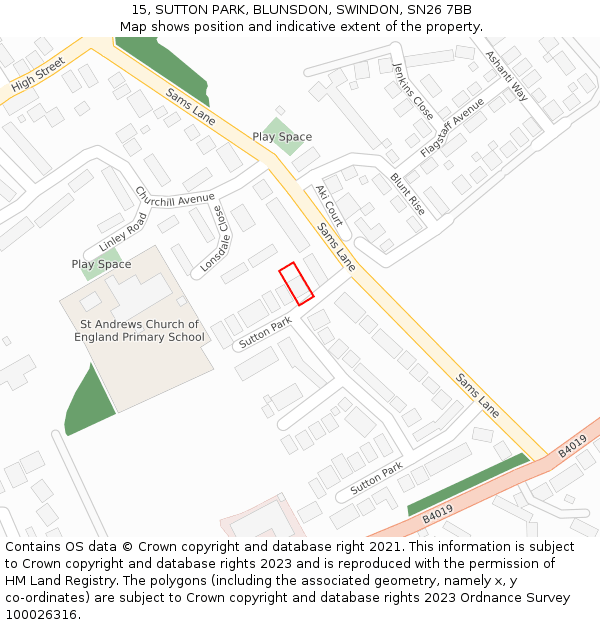 15, SUTTON PARK, BLUNSDON, SWINDON, SN26 7BB: Location map and indicative extent of plot