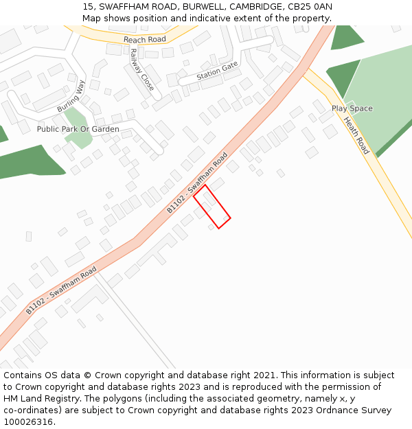15, SWAFFHAM ROAD, BURWELL, CAMBRIDGE, CB25 0AN: Location map and indicative extent of plot