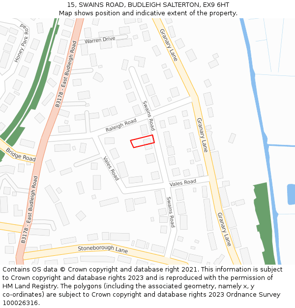 15, SWAINS ROAD, BUDLEIGH SALTERTON, EX9 6HT: Location map and indicative extent of plot