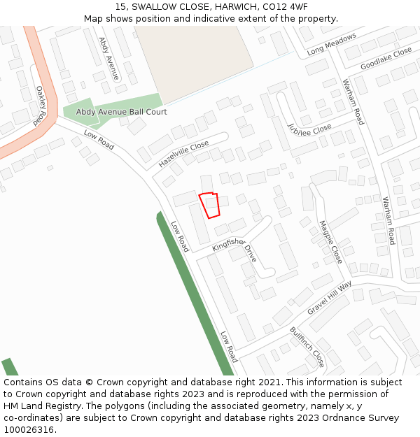 15, SWALLOW CLOSE, HARWICH, CO12 4WF: Location map and indicative extent of plot
