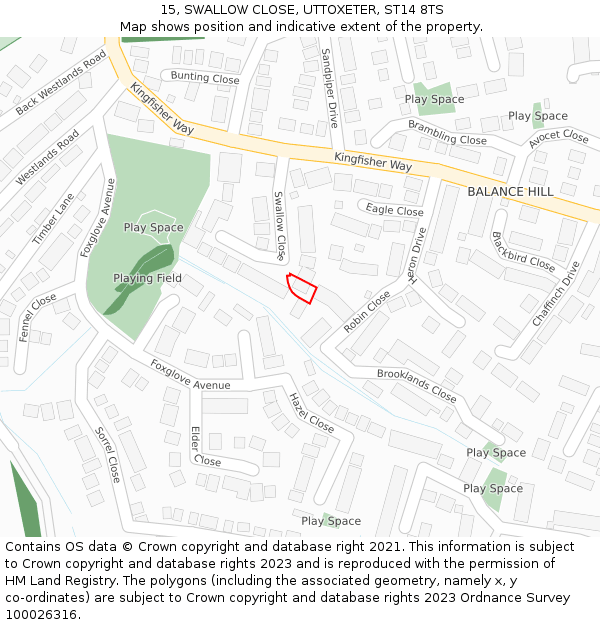 15, SWALLOW CLOSE, UTTOXETER, ST14 8TS: Location map and indicative extent of plot