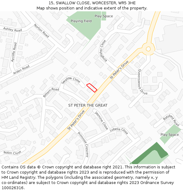 15, SWALLOW CLOSE, WORCESTER, WR5 3HE: Location map and indicative extent of plot
