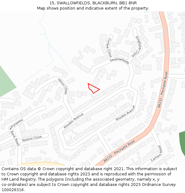 15, SWALLOWFIELDS, BLACKBURN, BB1 8NR: Location map and indicative extent of plot