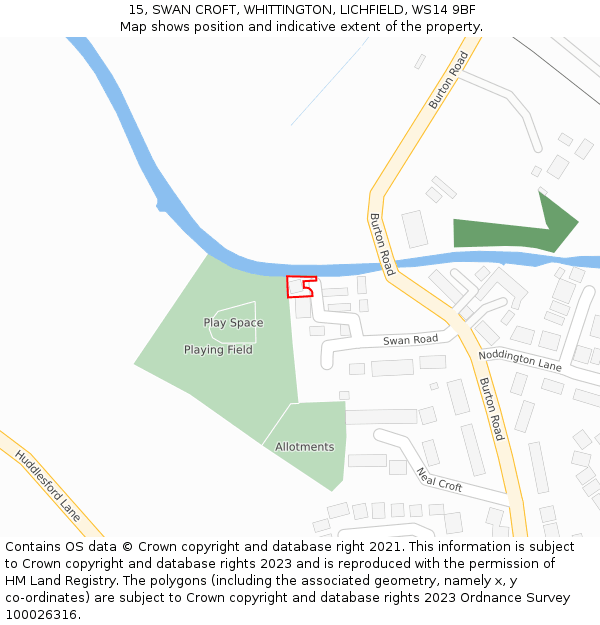 15, SWAN CROFT, WHITTINGTON, LICHFIELD, WS14 9BF: Location map and indicative extent of plot