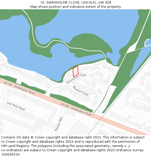 15, SWANHOLME CLOSE, LINCOLN, LN6 3DE: Location map and indicative extent of plot