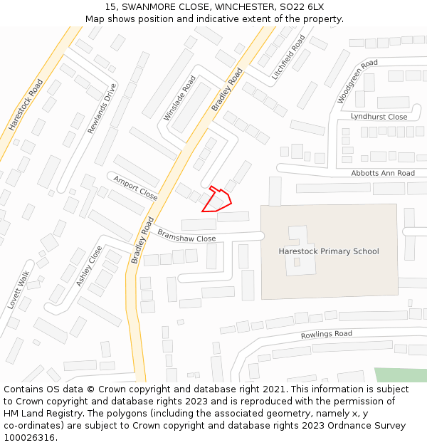 15, SWANMORE CLOSE, WINCHESTER, SO22 6LX: Location map and indicative extent of plot