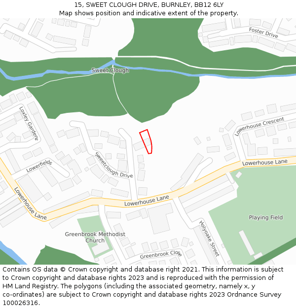 15, SWEET CLOUGH DRIVE, BURNLEY, BB12 6LY: Location map and indicative extent of plot