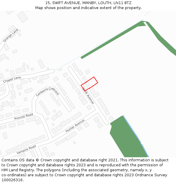 15, SWIFT AVENUE, MANBY, LOUTH, LN11 8TZ: Location map and indicative extent of plot