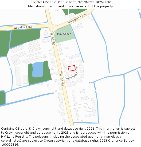 15, SYCAMORE CLOSE, CROFT, SKEGNESS, PE24 4SX: Location map and indicative extent of plot