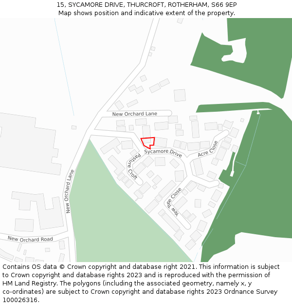 15, SYCAMORE DRIVE, THURCROFT, ROTHERHAM, S66 9EP: Location map and indicative extent of plot