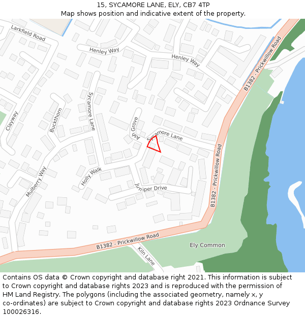 15, SYCAMORE LANE, ELY, CB7 4TP: Location map and indicative extent of plot