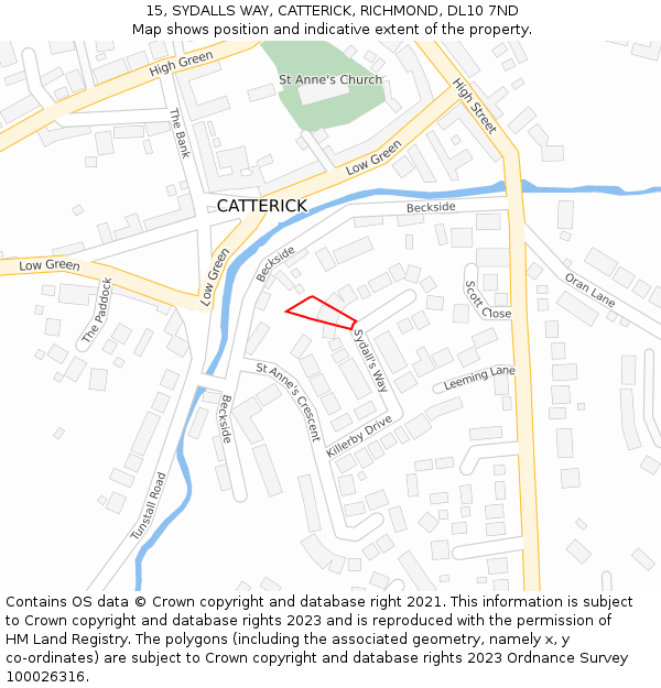 15, SYDALLS WAY, CATTERICK, RICHMOND, DL10 7ND: Location map and indicative extent of plot
