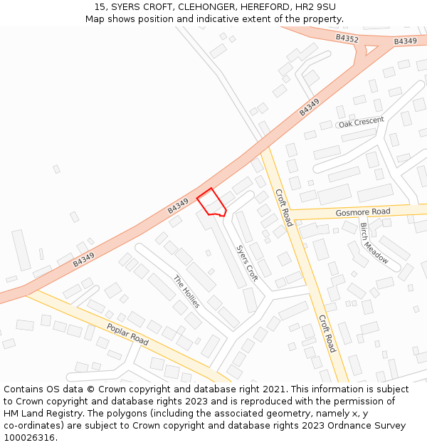 15, SYERS CROFT, CLEHONGER, HEREFORD, HR2 9SU: Location map and indicative extent of plot