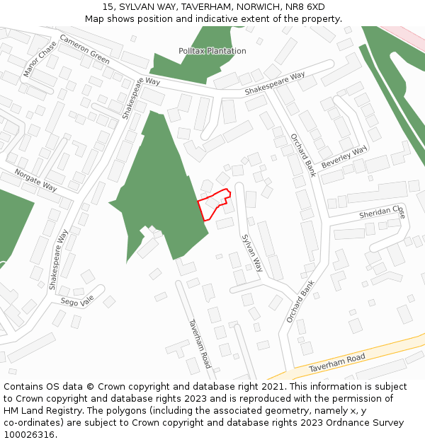 15, SYLVAN WAY, TAVERHAM, NORWICH, NR8 6XD: Location map and indicative extent of plot