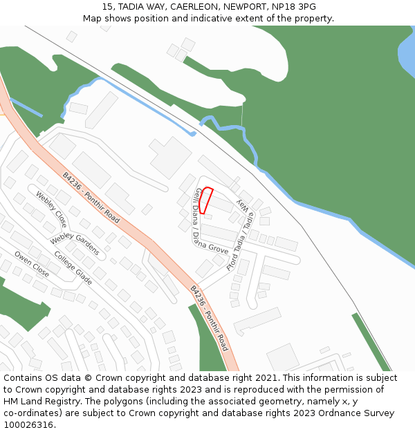 15, TADIA WAY, CAERLEON, NEWPORT, NP18 3PG: Location map and indicative extent of plot