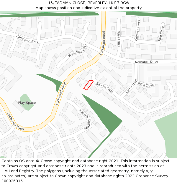 15, TADMAN CLOSE, BEVERLEY, HU17 9GW: Location map and indicative extent of plot