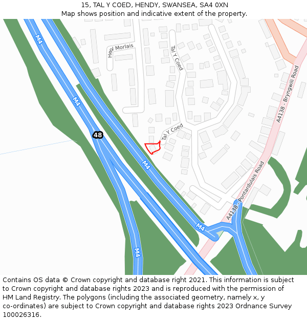 15, TAL Y COED, HENDY, SWANSEA, SA4 0XN: Location map and indicative extent of plot