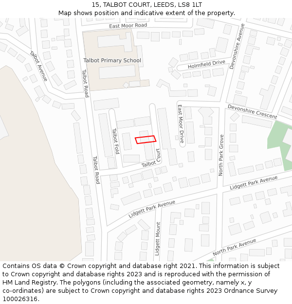 15, TALBOT COURT, LEEDS, LS8 1LT: Location map and indicative extent of plot