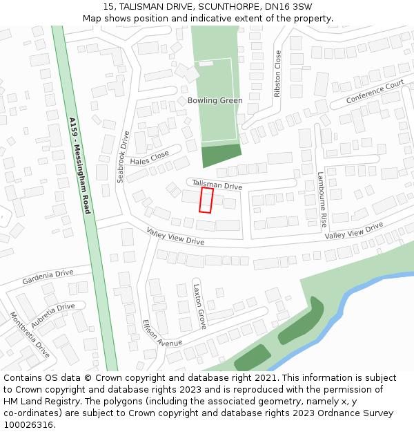 15, TALISMAN DRIVE, SCUNTHORPE, DN16 3SW: Location map and indicative extent of plot