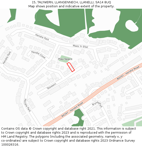 15, TALYWERN, LLANGENNECH, LLANELLI, SA14 8UQ: Location map and indicative extent of plot